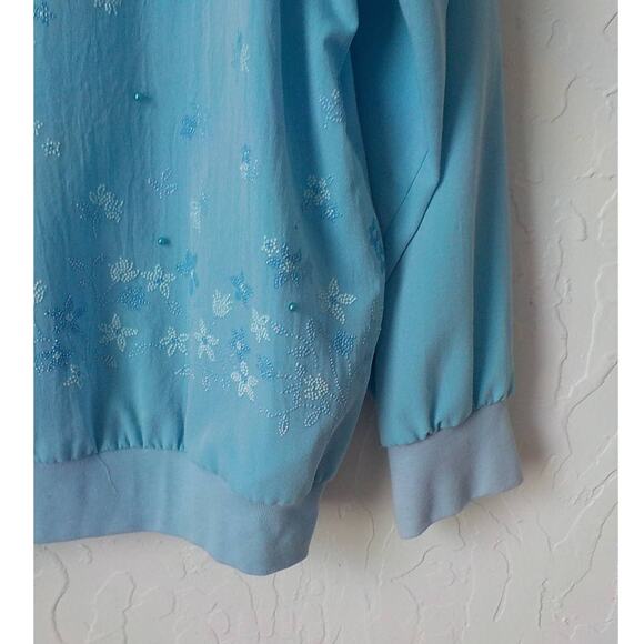 Vintage GRAFF Blue Floral Button Up Light Jacket Women Sz Large Petite Made USA - Picture 8 of 12